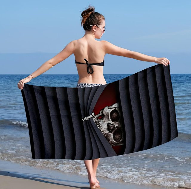 Dalangpa Strandtuch mit Totenkopf-Motiv aus Mikrofaser, schnelltrocknend und superabsorbierend, Breite: 40 cm, Höhe: 60 cm - Bild 1