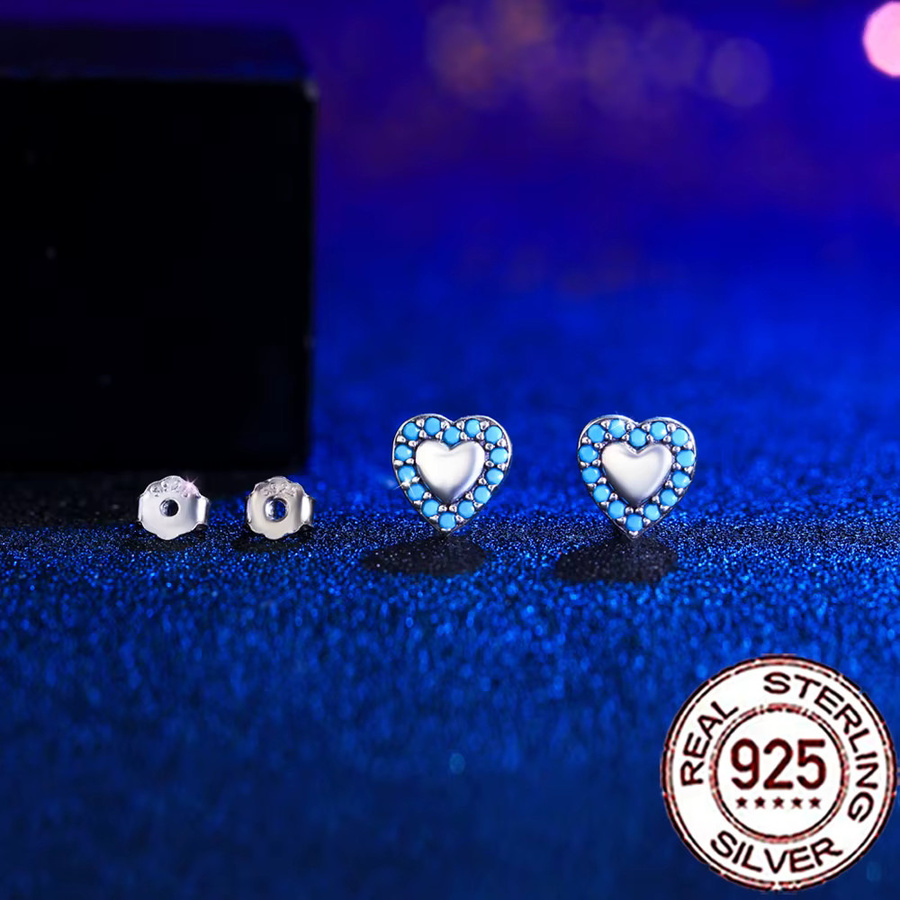 CWWZircons Ohrstecker 925 Silber, Zirkonia, blau, Türkis, Herzform, Damen - Bild 3