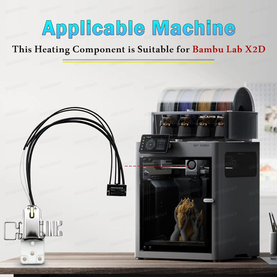 Bambu Lab X2D Heizblock-Baugruppe mit Heizpatrone und Thermistor für die linke Extruder-Baugruppe - Bild 3