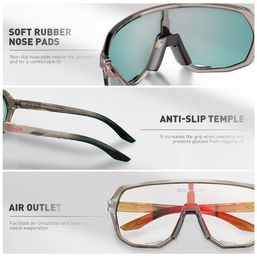 SCVCN Photochrome Sportsonnenbrille, Vollrand, Unisex, Kunststoff - Bild 4