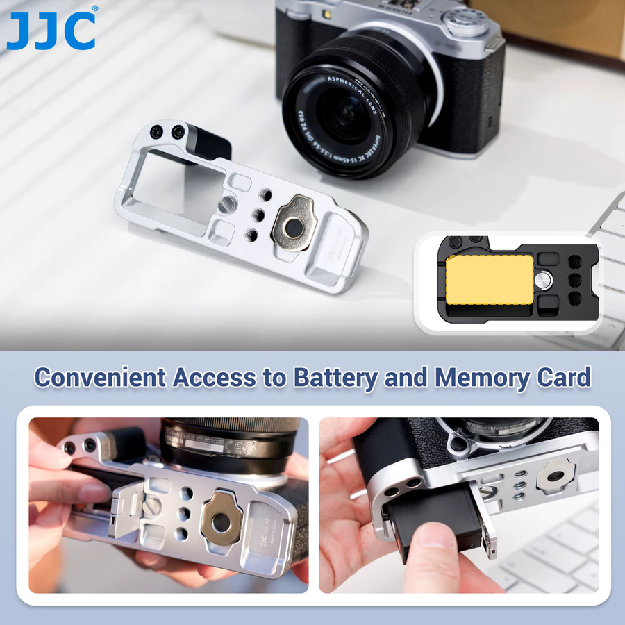 JJC L-förmiger Metall-Handgriff für Fujifilm X-M5 in Schwarz mit Arca Swiss Schnellwechselplatte und Silikon-Handgriff - Bild 4