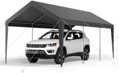 VEVOR Carport Autoüberdachung aus verzinktem Stahl, UV-beständig und wetterfest, Grau, B/T/H: 6,09 x 3,05 x 2,87 m - Bild 1