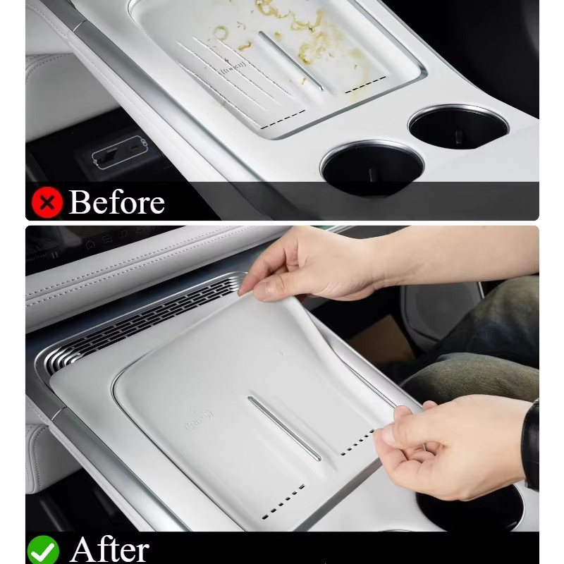 SHUN SOON Silikon Pad für Xpeng G9 Wireless Charging Panel, staubdicht und rutschfest, Farben: Grau oder Weiß - Bild 2