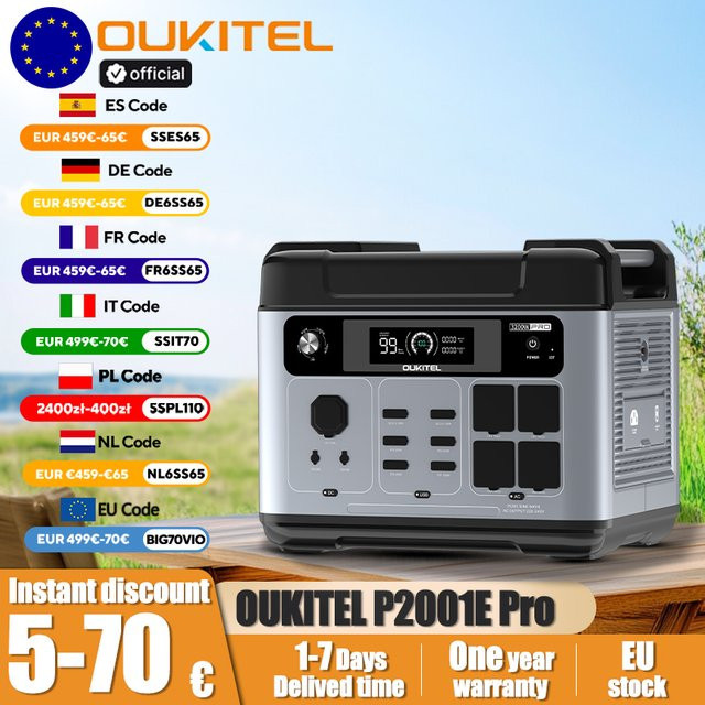 OUKITEL P2001E Pro Tragbare Powerstation mit 2048Wh Kapazität und 3200W Ausgangsleistung, LiFePO4 Akku für Outdoor, Camping und Notstromversorgung - Bild 1