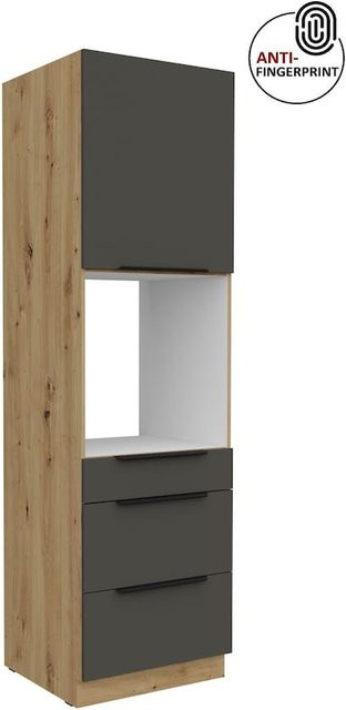 Küchen Hochschrank ARIA in Graphite matt mit 3 Schubkästen und einer Tür sowie einem offenen Fach, Breite: 60 cm - Bild 1