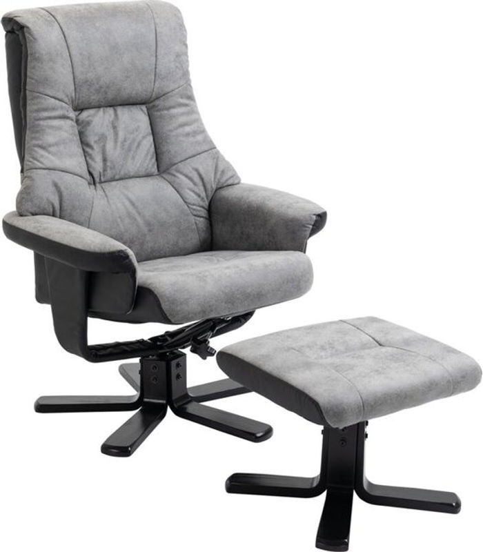 HOMCOM Relaxsessel mit Hocker in Grau aus Mikrofaser mit Liegefunktion und Drehsitz - Bild 1