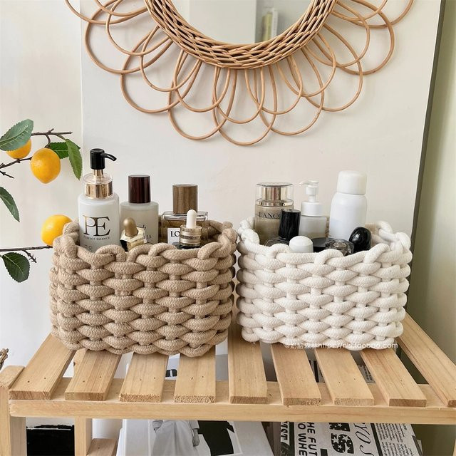 Multifunktionale gewebte Aufbewahrungskörbe aus Stoff in Braun als Organizer-Box für Schreibtisch, Kosmetik und Spielzeug - Bild 1