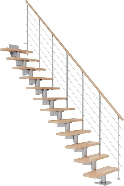 Dolle Mittelholmtreppe Cork Gerade in Buche Perlgrau mit einer Gesamthöhe bis 337 cm und einer Breite von 75 cm - Bild 1