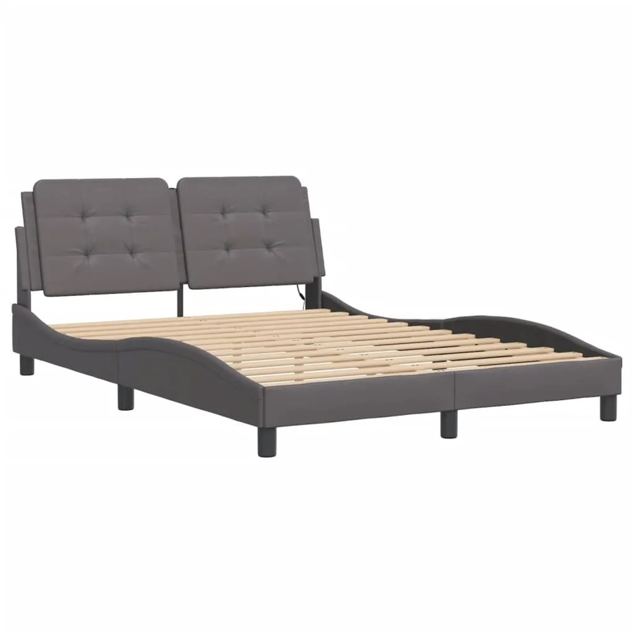 vidaXL Bettgestell Zadar in Grau mit LED-Beleuchtung und USB-Anschluss aus Kunstleder, B/T: 140 x 190 cm - Bild 2