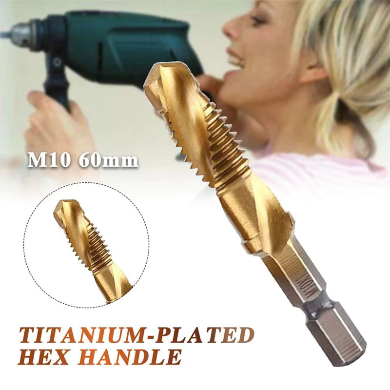 Tap Titan 6er Set HSS Gewindeschneider Bits mit Sechskantschaft für metrische Gewinde M3-M10 in Grau und Gold - Bild 2