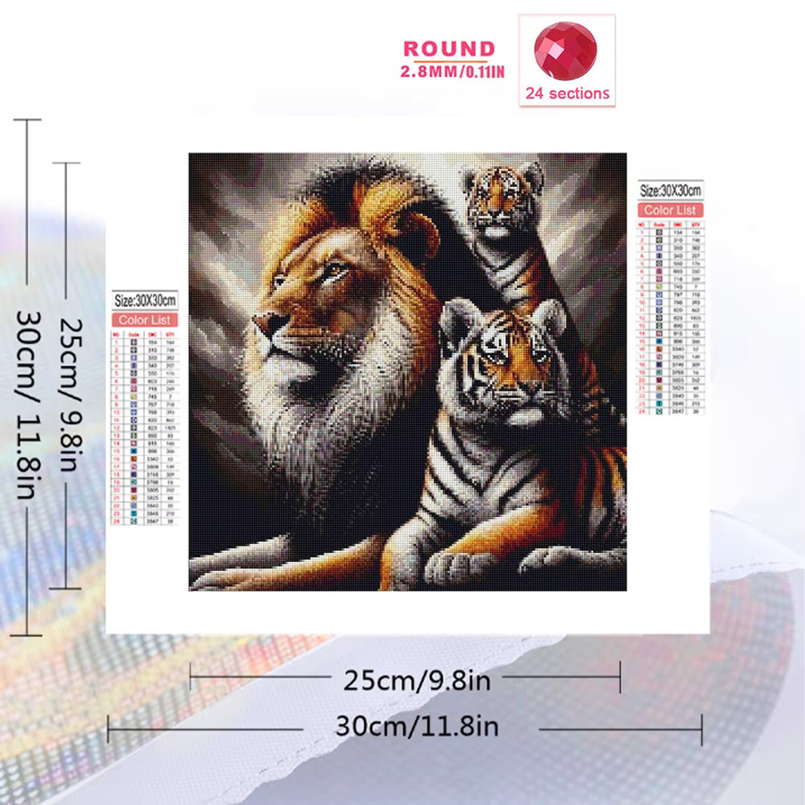 EverShine Diamant-Malerei Tiger und Löwe DIY Stickerei mit runden Diamanten in Multicolour, B/B/B: 20 x 20 x 20 cm - Bild 2