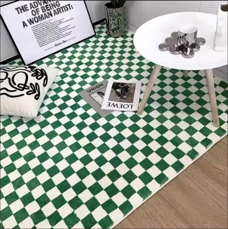 VIKAMA Schachbrett Teppich in Grün für Wohnzimmer und Schlafzimmer im modernen Nordic-Design - Bild 3