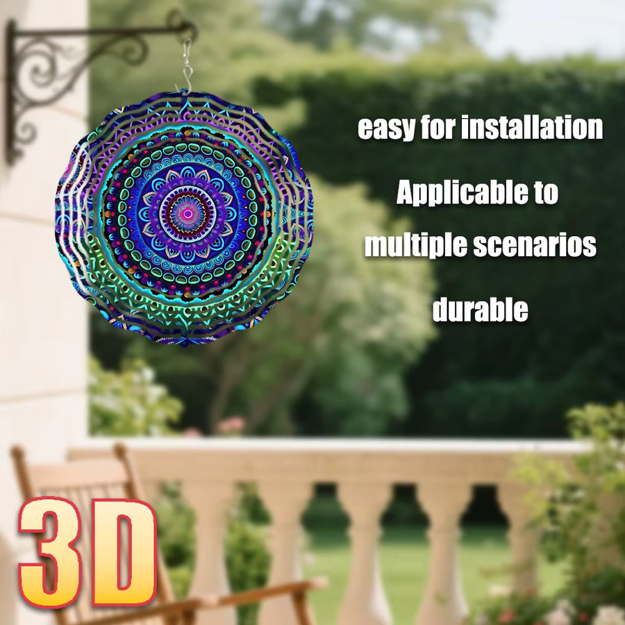 CIFBUY 3D-Windfahne Mandala als bunte Hängedekoration aus Metall für Garten und Terrasse, rotierend und geometrisch in Multicolour - Bild 5