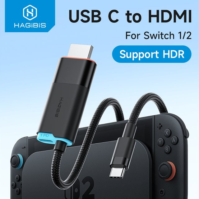 Hagibis Tragbares TV-Dock USB-C zu HDMI Kabeladapter für Nintendo Switch, Switch2 und OLED, 4K@60Hz, 100W PD Stromversorgung, Schwarz, kompatibel mit Laptops und ROG Ally - Bild 1