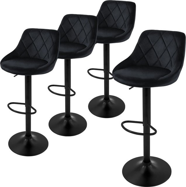 ML-Design 4er Set Barhocker aus Samt in Schwarz mit Rückenlehne und verstellbarer Höhe 62-82 cm - Bild 2