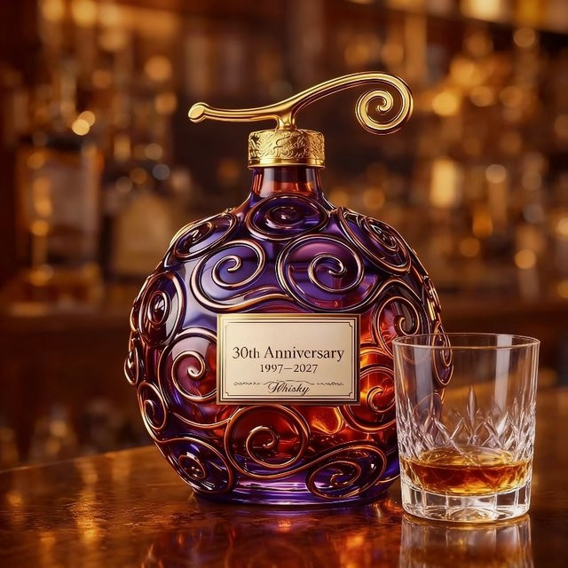 ONE PI Luxuriöse Glasflasche mit Spiralmuster als Dekorationsflasche und Whiskey-Dekanter - Bild 1