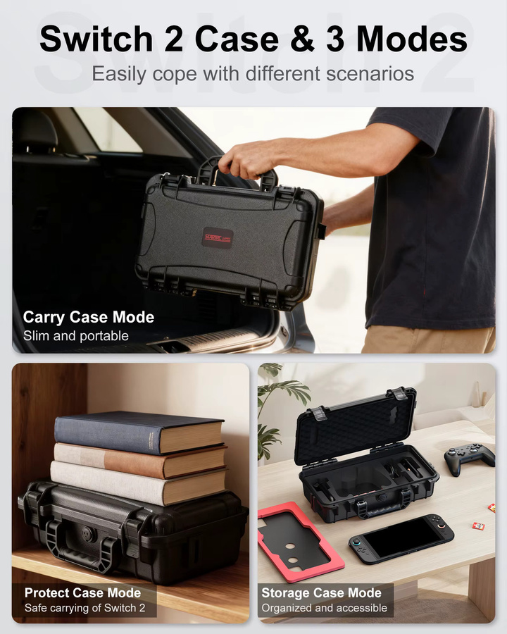 DEVASO Wasserdichte Hartschalen-Reisetasche für Nintendo Switch 2 und Zubehör, Schwarz - Bild 5