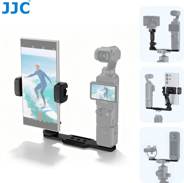JJC Handyhalterung für DJI Osmo Pocket 4 3 Erweiterungskit mit Cold Shoe und 1/4 Zoll Gewinde für Stativ, Schwarz - Bild 1