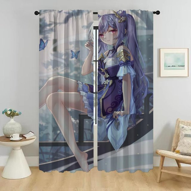 Genshin Impact Raumvorhänge Set aus 2 Stück, dekorative Fenstervorhänge mit Grafikdesign, B: 50 cm, H: 70 cm - Bild 1