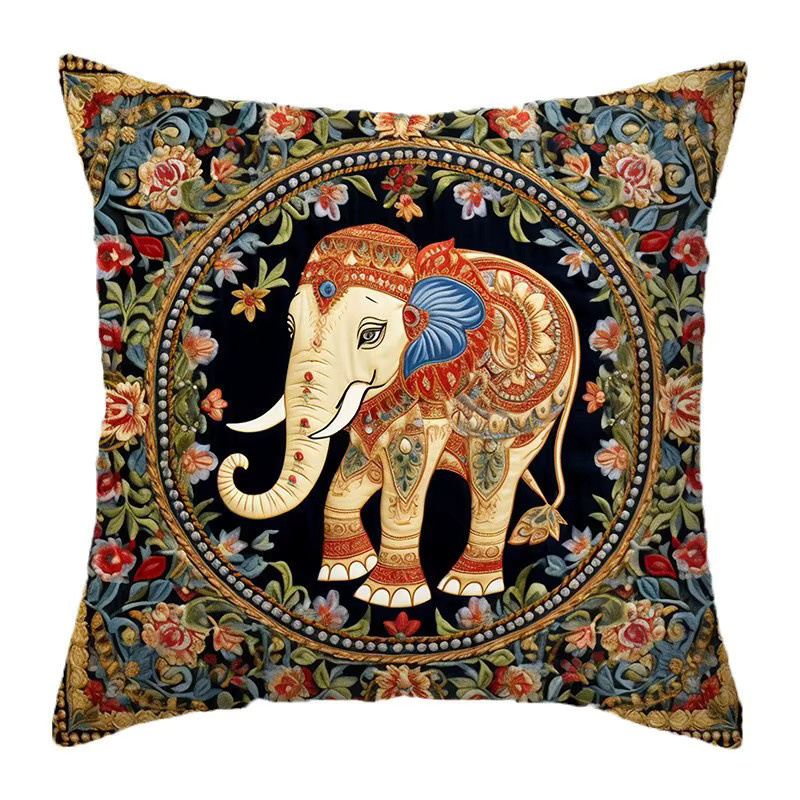 VIKAMA Kissenbezug im Boho-Stil mit Elefanten-Motiv, quadratisch, Schwarz, B/B: 30 x 30 cm - Bild 3