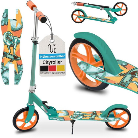 ArtSport Scooter Dino-Mint Cityroller für Kinder ab 3 Jahren in Grün/Türkis mit 205mm Big Wheels, klappbar und höhenverstellbar