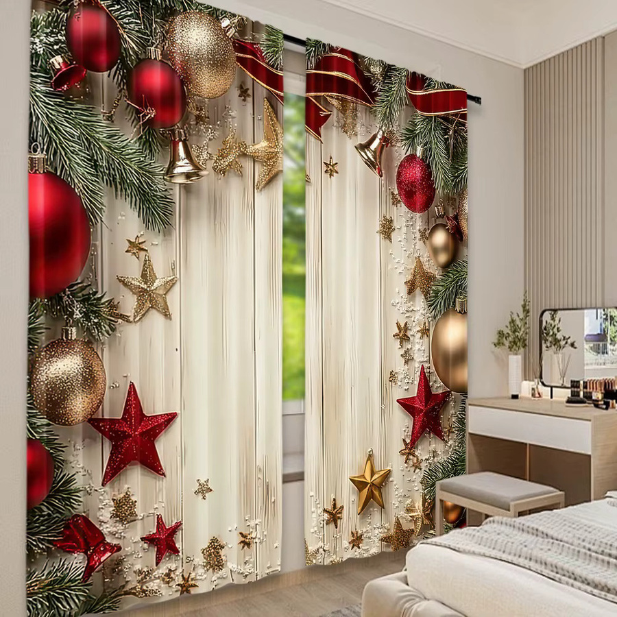 HolidayGlow 2er-Set Weihnachtsvorhänge aus Polyester mit digitalem 2D-Flachdruck in Multicolor zur Party- und Urlaubsdekoration - Bild 2