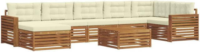 vidaXL Sofagarnitur 8-teilig aus Massivholz Akazie in Natur und Creme/Beige, U-Form mit abnehmbaren wetterfesten Polstern - Bild 1