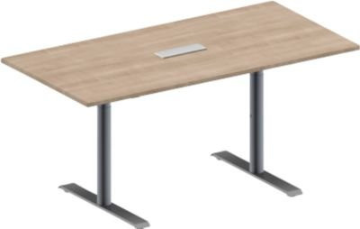 Schäfer Shop Genius Konferenztisch MODENA FLEX in Eiche-Dekor und Weißalu mit T-Fuß Rundrohr, B: 160 cm, T: 80 cm, H: 65-85 cm - Bild 1