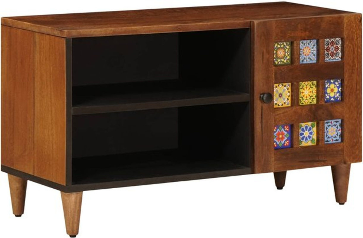 TV-Schrank aus Massivholz Mango von vidaXL in Walnuss Braun, Modernes Design mit Tür, B/T/H: 80 x 33 x 46 cm - Bild 1