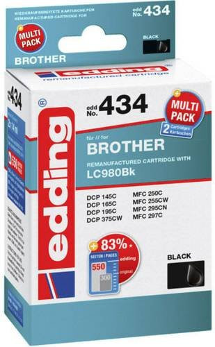 Edding Druckerpatrone Schwarz 2er-Pack kompatibel mit Brother LC-980BK EDD-434 - Bild 1
