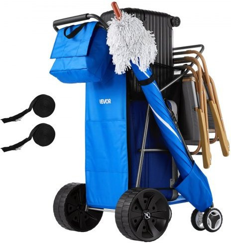 VEVOR Strandwagen mit Vollgummirädern und Isoliertasche, faltbarer Strandtrolley mit Schirmhalter, belastbar bis 75 kg, ideal für Camping und Angeln - Bild 1