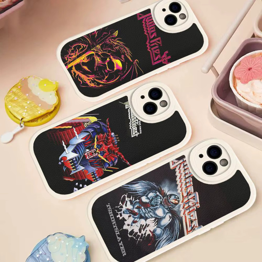 Stoßfeste Leder-Handyhülle von JUDAS PRIEST in Schwarz für iPhone 11 bis iPhone 16 Pro Max Plus - Bild 2