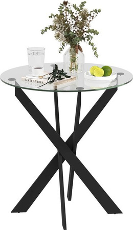 HOMCOM Esstisch für 4 Personen aus Hartglas und Stahl in Schwarz und Transparent, rund, Durchmesser: 70 cm, Höhe: 75 cm