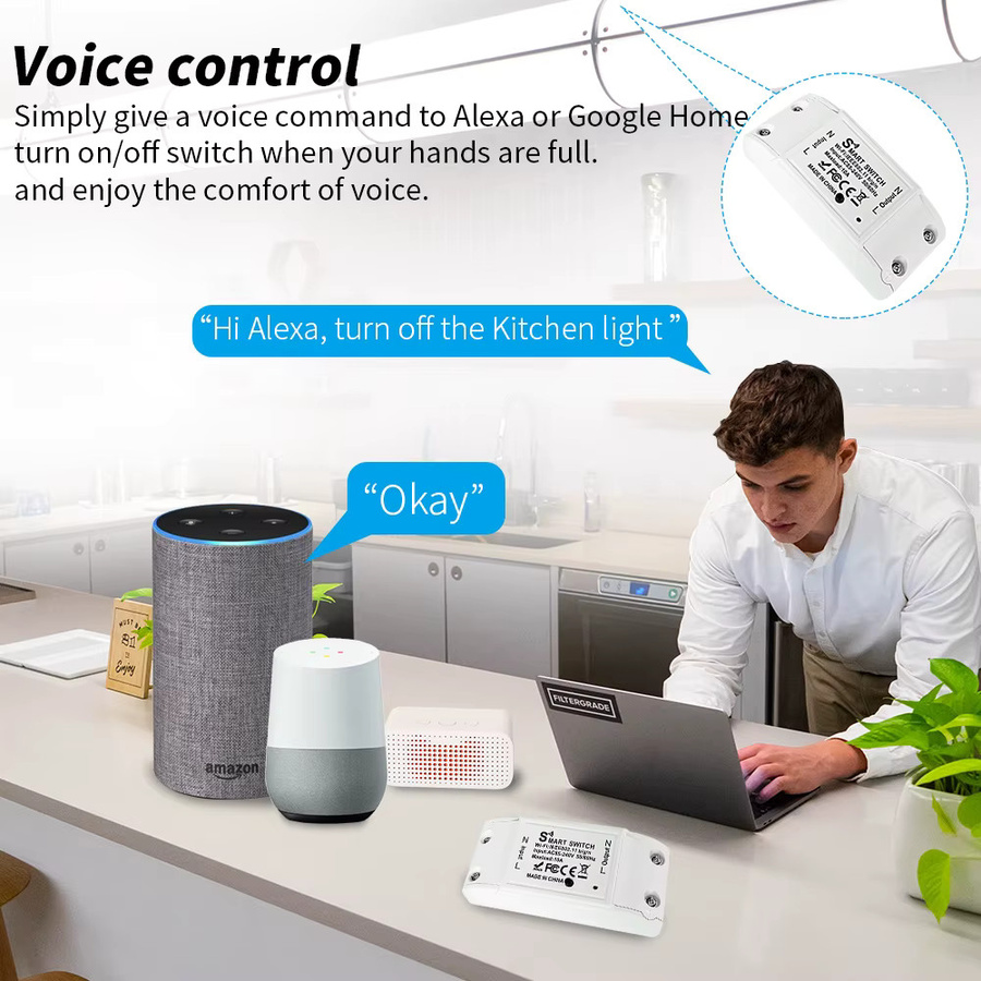 Szaoju Universeller WLAN Smart Lichtschalter mit Timer-Funktion, kompatibel mit SmartLife App, Alexa und Google Home, drahtlose Fernbedienung für dein Smart Home - Bild 2