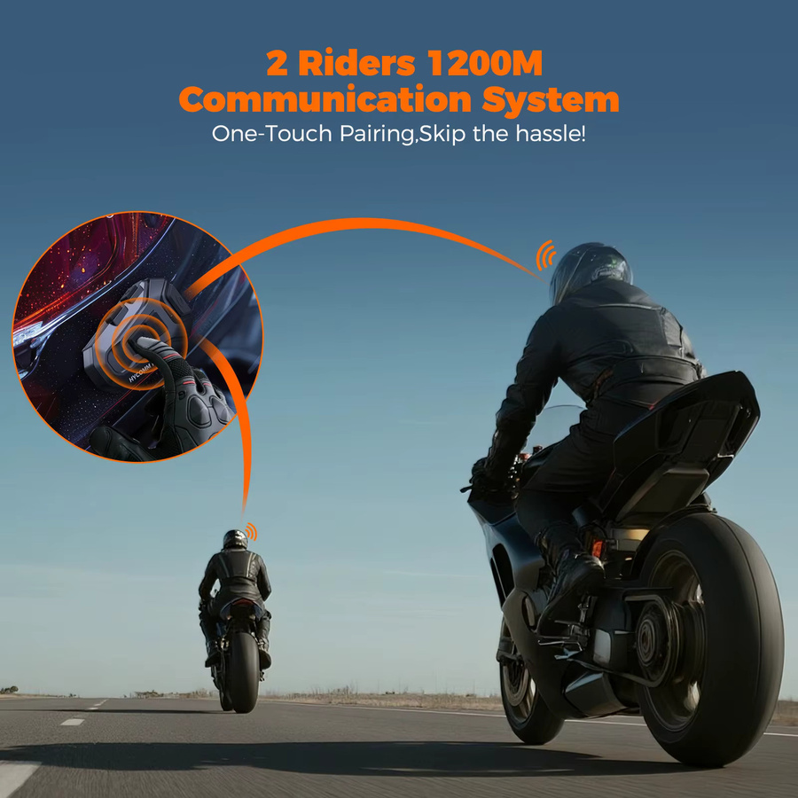 HYCOMM H2 Motorrad-Bluetooth-Headset in Schwarz mit 2-Wege-Helm-Gegensprechanlage, 35 Stunden Akkulaufzeit, IP67 wasserdicht und DSP CVC Geräuschunterdrückung - Bild 3