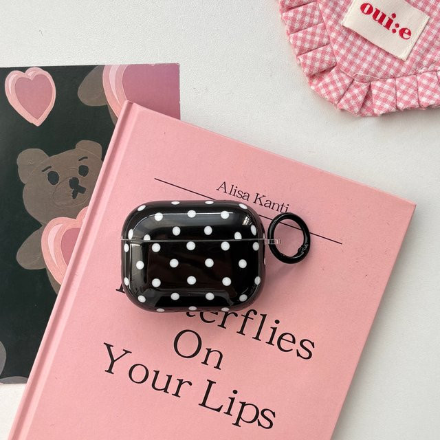 Glänzende Schutzhülle für Apple AirPods Pro 1 2 3 4 mit Polka-Dot-Muster in Schwarz und Weiß - Bild 1