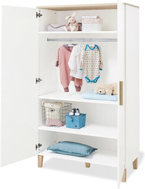 Pinolino Kleiderschrank Lumi für Kinderzimmer in Weiß und Eiche mit Soft-Close-Türen, H x B x T: 189 x 110 x 56 cm - Bild 1