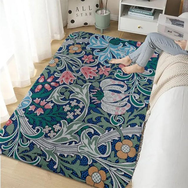 Karpetti Badezimmerteppich William Morris Erdbeere im Retro-Stil, rutschfester Teppich mit floralem Design, B/B: 100 x 120 cm, Mehrfarbig - Bild 1