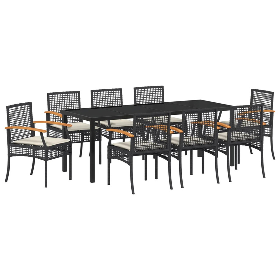 vidaXL Garten Essgruppe 9-teilig aus Poly-Rattan und Akazienholz in Schwarz mit Glastisch - Bild 2