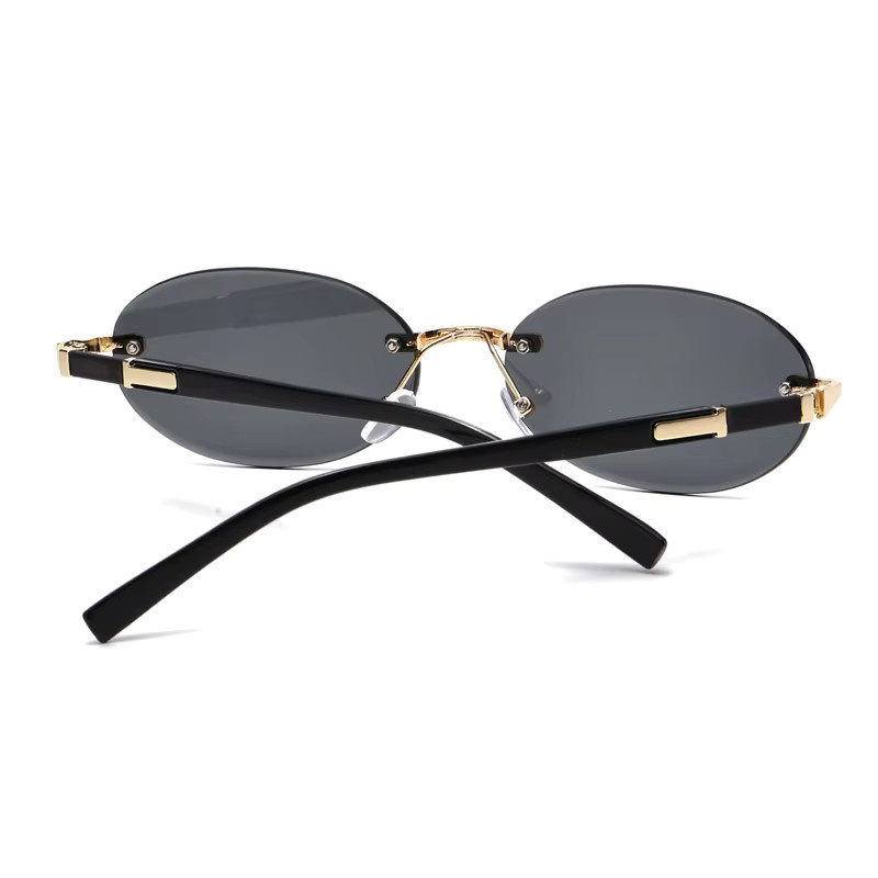 Sonnenbrille oval, Metall, randlos, Unisex, schwarz - Bild 1
