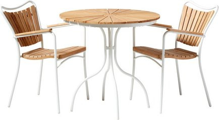 Cinas Balkonset Ellen in Weiss aus Aluminium und Holz mit Tisch und Stühlen, Tisch H: 73 cm, Ø: 80 cm, Stühle B: 59 cm, H: 72 cm, T: 57 cm - Bild 1