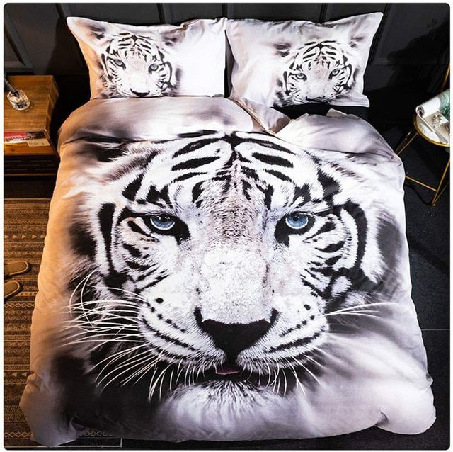 Weißes Tiger Bettwäsche-Set mit 3D Tierdruck für Kinder und Teenager, 3-teiliges Set aus Microfaser bestehend aus 1 Bettbezug und 2 Kissenbezügen, Farbe Weiß, Breite: 210 cm, Höhe: 210 cm - Bild 1