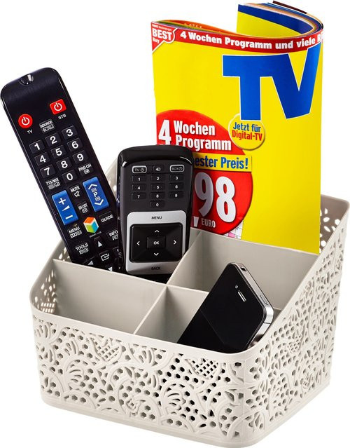 Genialo TV-Organizer Fernbedienungshalter mit Ablagefach aus Kunststoff in Beige oder Weiß - Bild 1