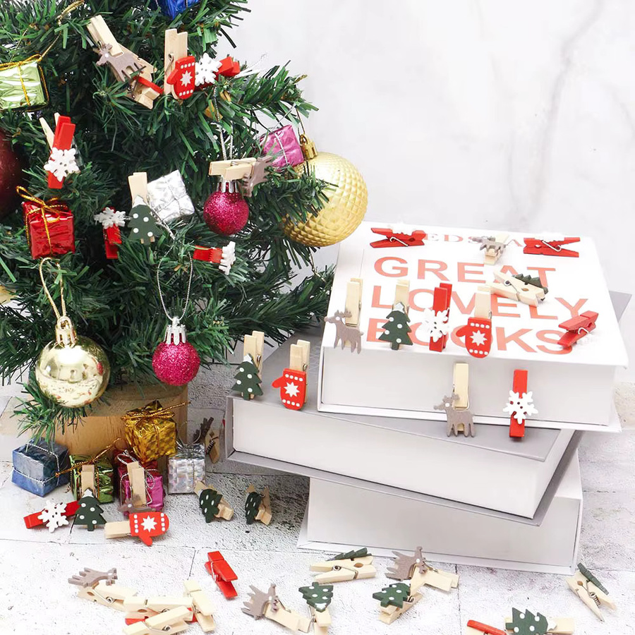 10 Stück Holzklammern für Weihnachtsdekoration und Party als DIY Foto Wandclips - Bild 3