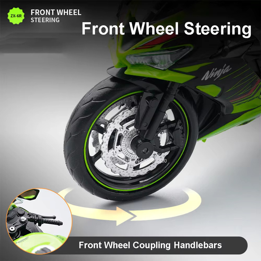 MAKEDA Kawasaki Ninja ZX-6R Motorrad Modell, 1:12, Metall, mit Hinterradaufhängung Funktion - Bild 4