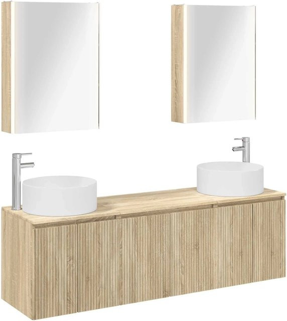 vidaXL Badezimmerschrank-Set 5-teilig in Sonoma-Eiche, modernes Design mit Waschtischunterschrank, Spiegelschrank und LED-Beleuchtung, Braun - Bild 1
