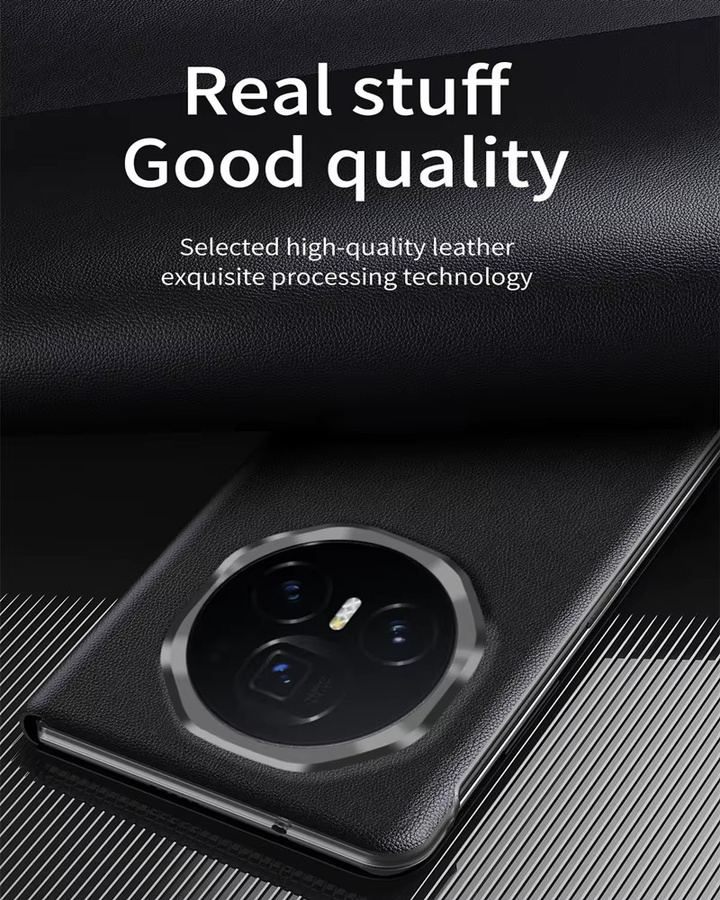 Honor Magic V5 V3 V2 Magnetische Leder-Schutzhülle mit Smart-Fenster in Schwarz - Bild 2