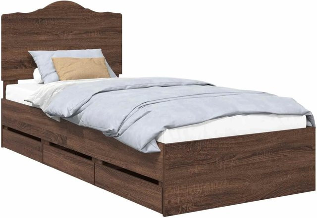 vidaXL Bettrahmen mit Schubladen in Eiche Braun aus Holzwerkstoff, B/T/H: 90 x 200 cm - Bild 1