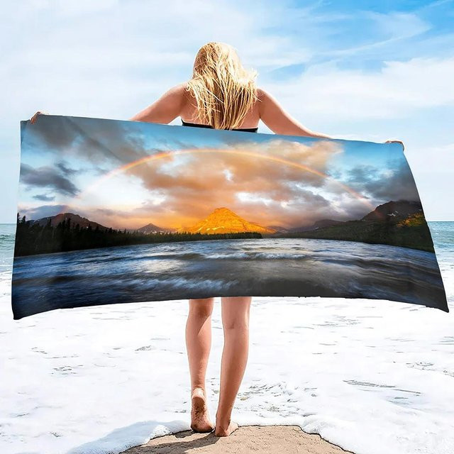 Sandfreies Übergroßes Strandtuch von JMG Household Supplies in Regenbogen-Streifen, weiches und schnelltrocknendes Microfaser-Handtuch für Erwachsene, B/H: 100 x 50 cm - Bild 1