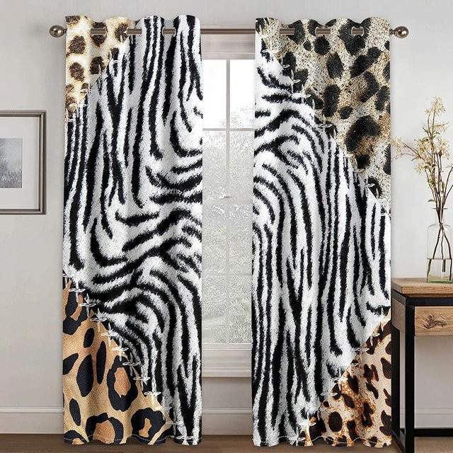 Yiran Furniture Vorhänge mit Leopardenmuster in Gold und Schwarz, 2 Paneele, semi-transparent, Ösenaufhängung, Höhe: 150 cm, Breite: 59 cm - Bild 1